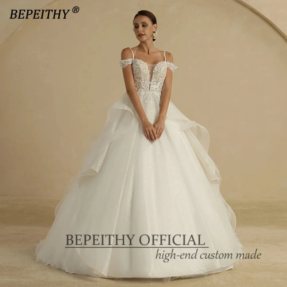 A Line Ivory Wedding Dresses For Women Bride Off The Shoulder