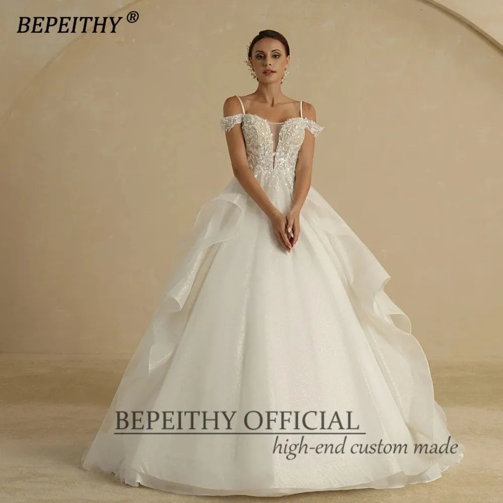 A Line Ivory Wedding Dresses For Women Bride Off The Shoulder