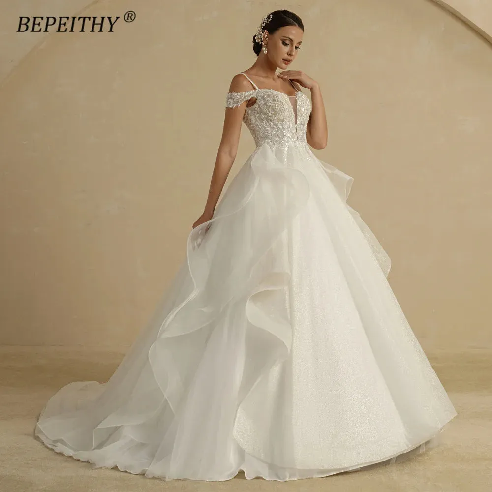 A Line Ivory Wedding Dresses For Women Bride Off The Shoulder