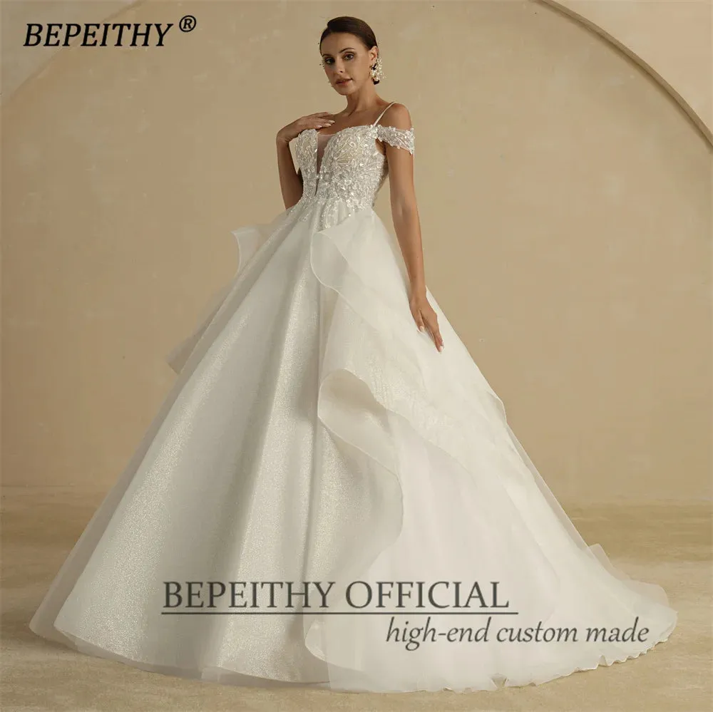 A Line Ivory Wedding Dresses For Women Bride Off The Shoulder