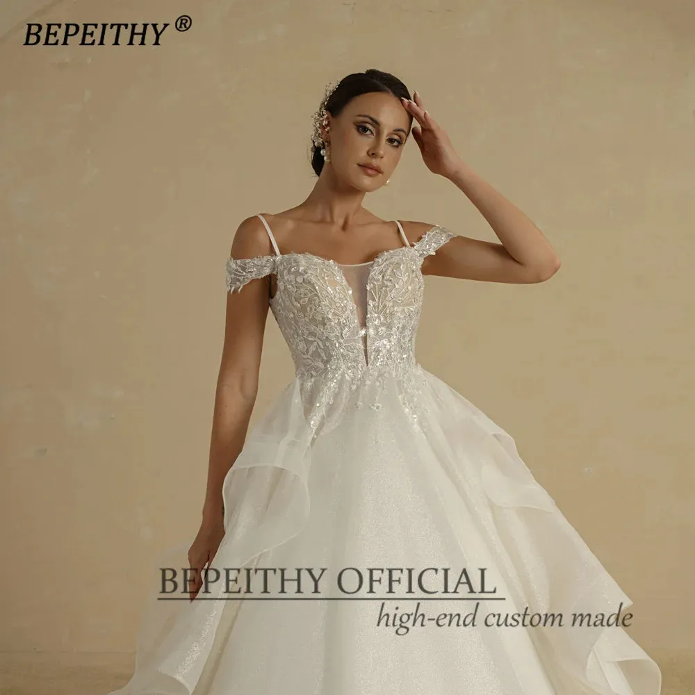 A Line Ivory Wedding Dresses For Women Bride Off The Shoulder