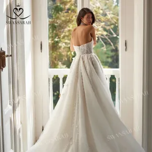 A-Line Wedding Dress Shiny Appliques Split Vintage Princess Bride Gown