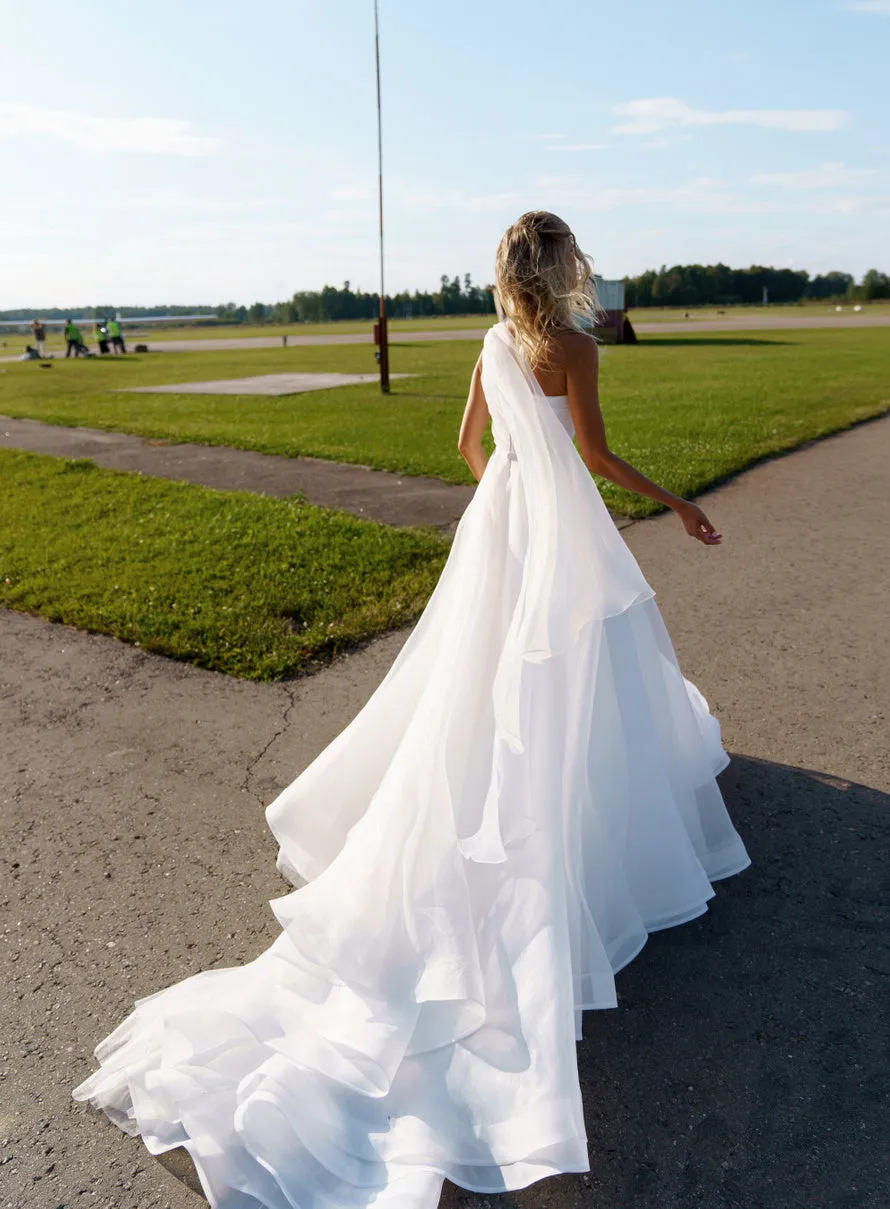 A Line Wedding Dresses Sleeveless Pleat Floor Length Bohemian Beach