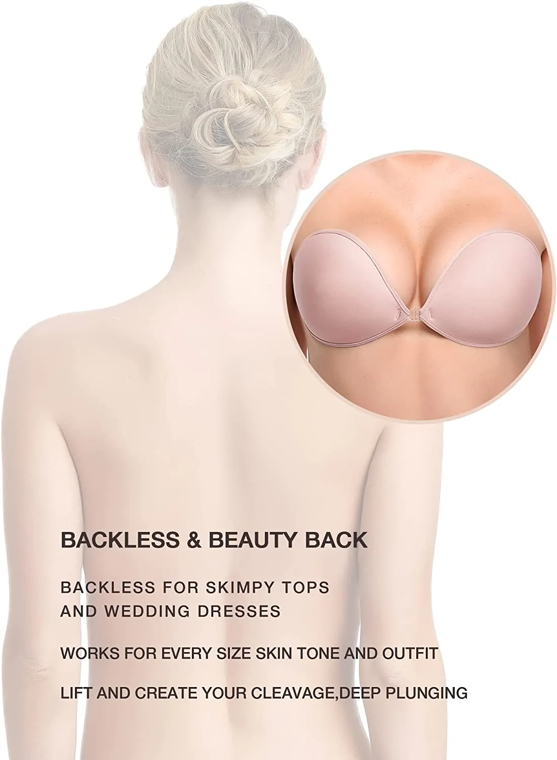 Adhesive Waterproof Push-up Reusable Self Silicone Bra Light Pink
