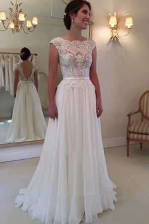 Anneprom A-Line Lace Top Backless Long Beach Wedding Dress Ball Gowns APW0028