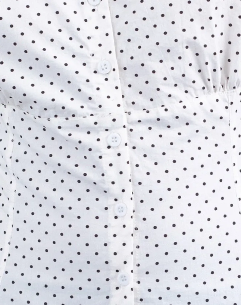 Aspen Puff Sleeve Blouse in Micro Polka White and Black