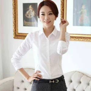 Autumn Womens Button Up Shirt Cotton Tops and Blouses Casual Long Sleeve Ladies Shirts Pink/White Blusas Blusa Feminina Tops