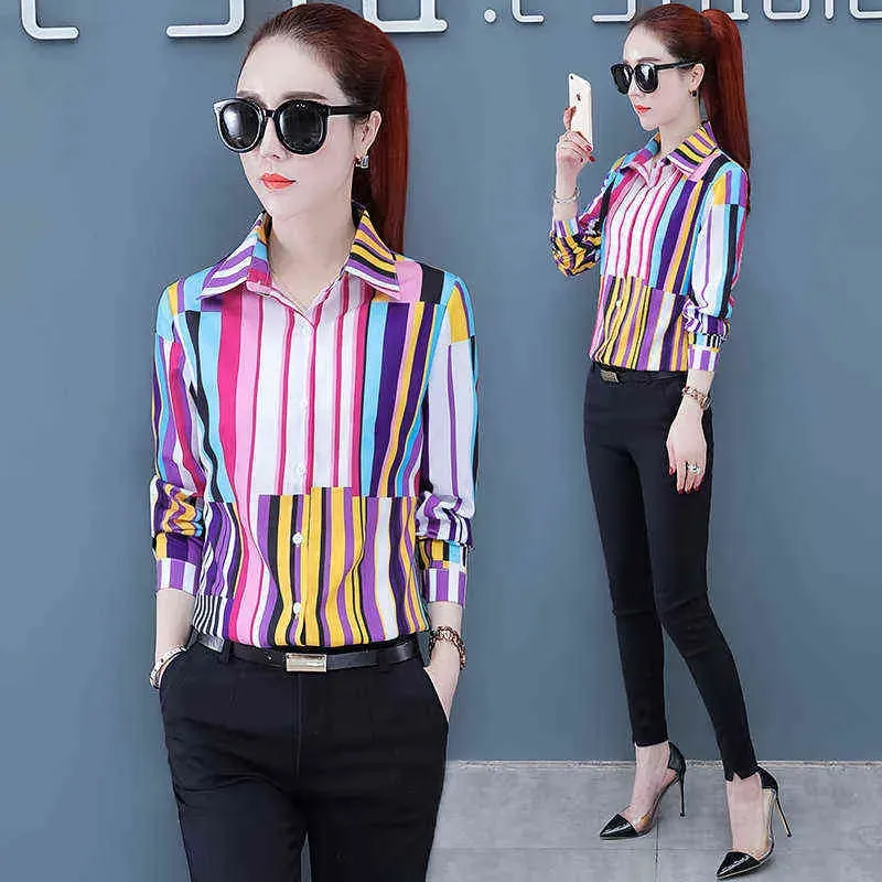 Autumn Womens Button Up Shirt Cotton Tops and Blouses Casual Long Sleeve Ladies Shirts Pink/White Blusas Blusa Feminina Tops