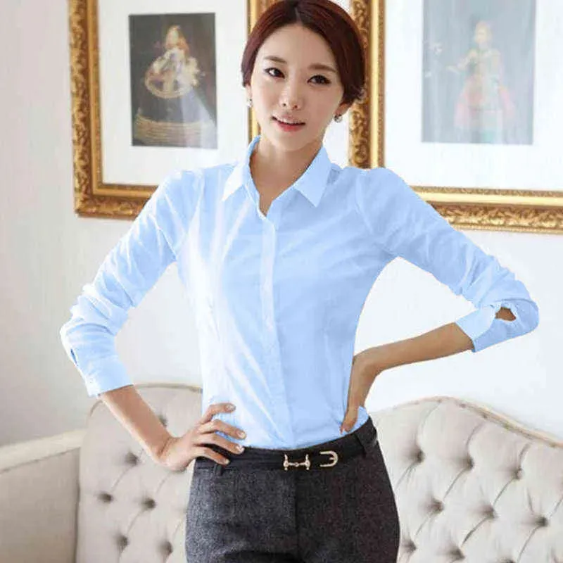 Autumn Womens Button Up Shirt Cotton Tops and Blouses Casual Long Sleeve Ladies Shirts Pink/White Blusas Blusa Feminina Tops