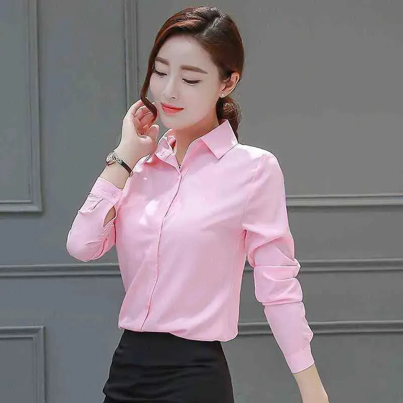 Autumn Womens Button Up Shirt Cotton Tops and Blouses Casual Long Sleeve Ladies Shirts Pink/White Blusas Blusa Feminina Tops