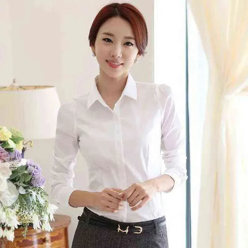 Autumn Womens Button Up Shirt Cotton Tops and Blouses Casual Long Sleeve Ladies Shirts Pink/White Blusas Blusa Feminina Tops