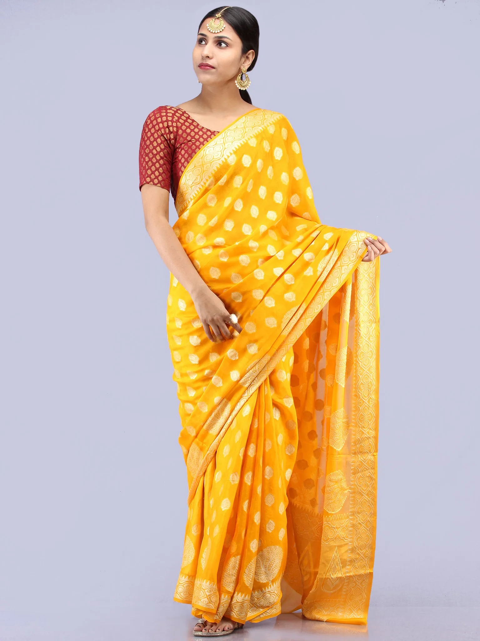 Banarasee Pure Chiffon Saree With Zari Work - Golden Yellow - S031704290