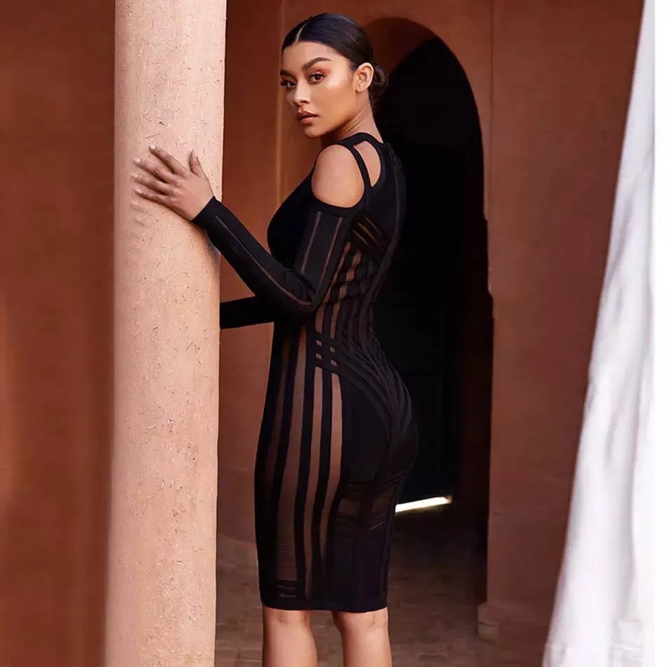 Bandage Bodycon Hollow Out Mesh Runway Dress