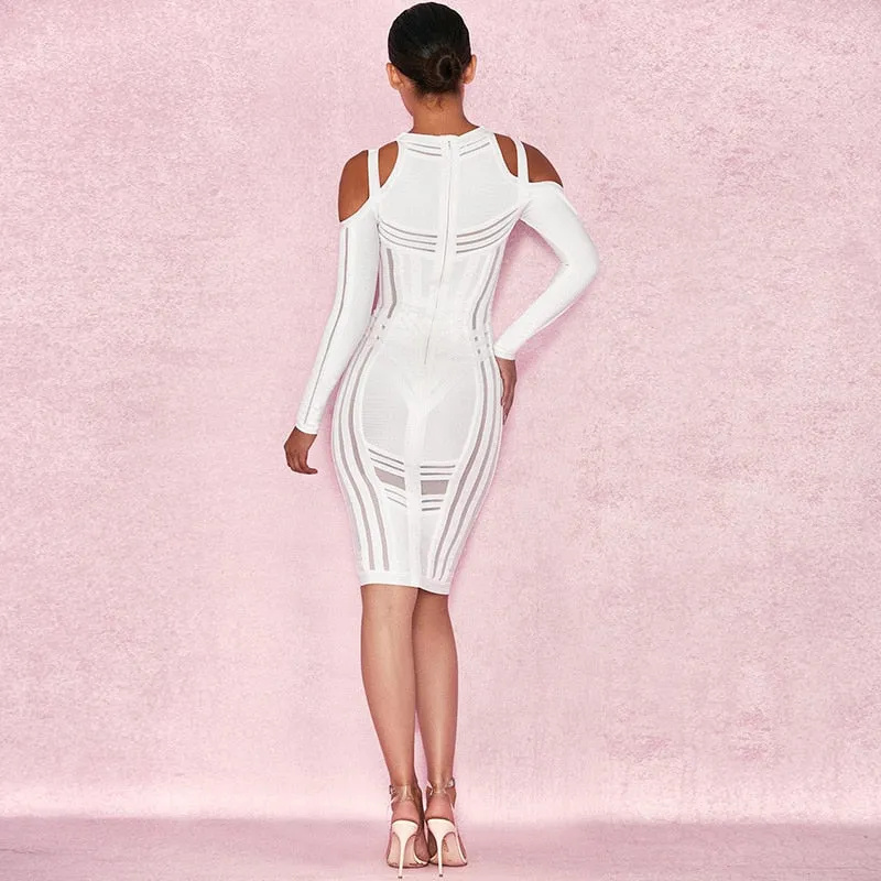 Bandage Bodycon Hollow Out Mesh Runway Dress
