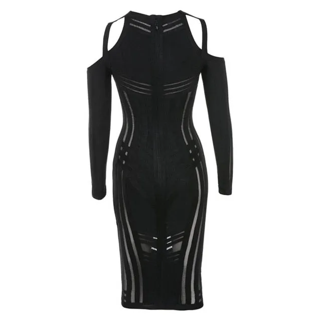Bandage Bodycon Hollow Out Mesh Runway Dress