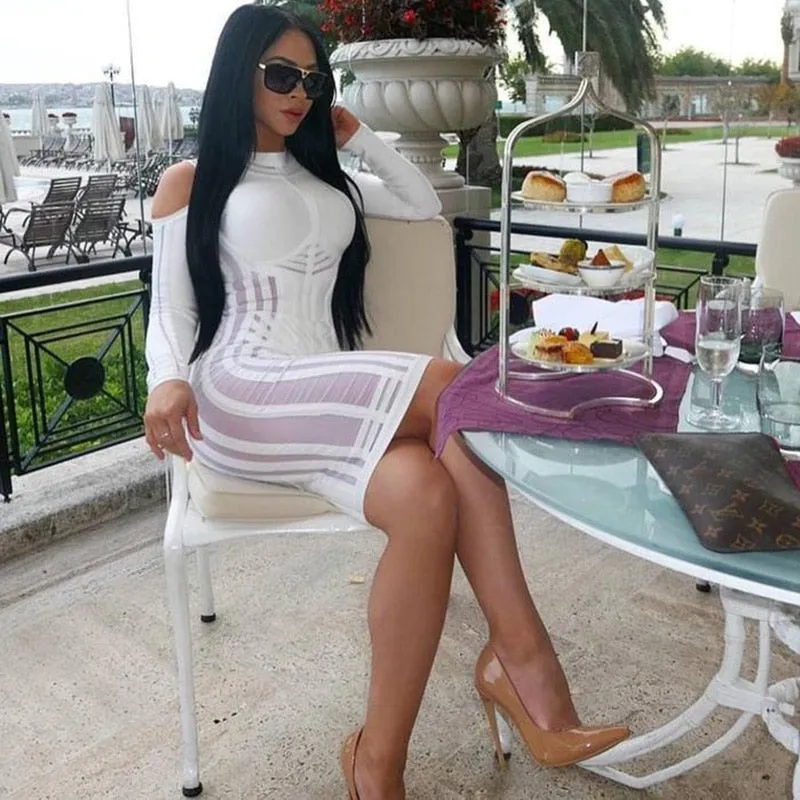 Bandage Bodycon Hollow Out Mesh Runway Dress
