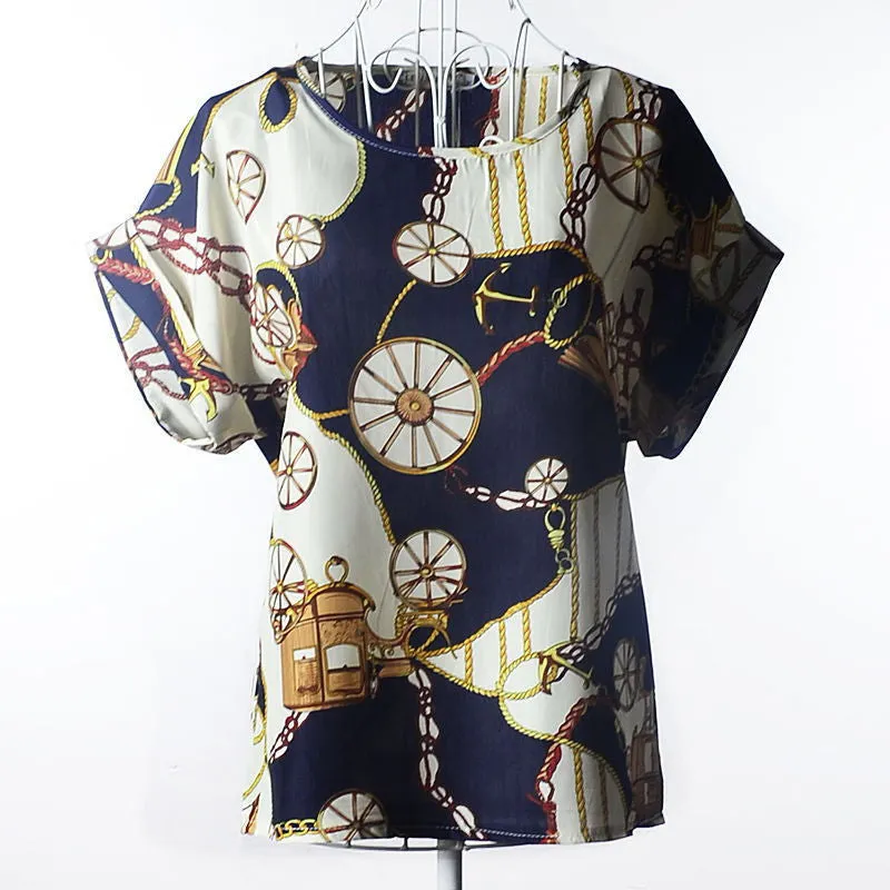 Batwing Sleeve Women Blouses Clothing Casual Chiffon Shirt Tops Heart Animal Stripe Leopard Print Pattern Plus size