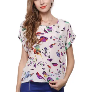 Batwing Sleeve Women Blouses Clothing Casual Chiffon Shirt Tops Heart Animal Stripe Leopard Print Pattern Plus size