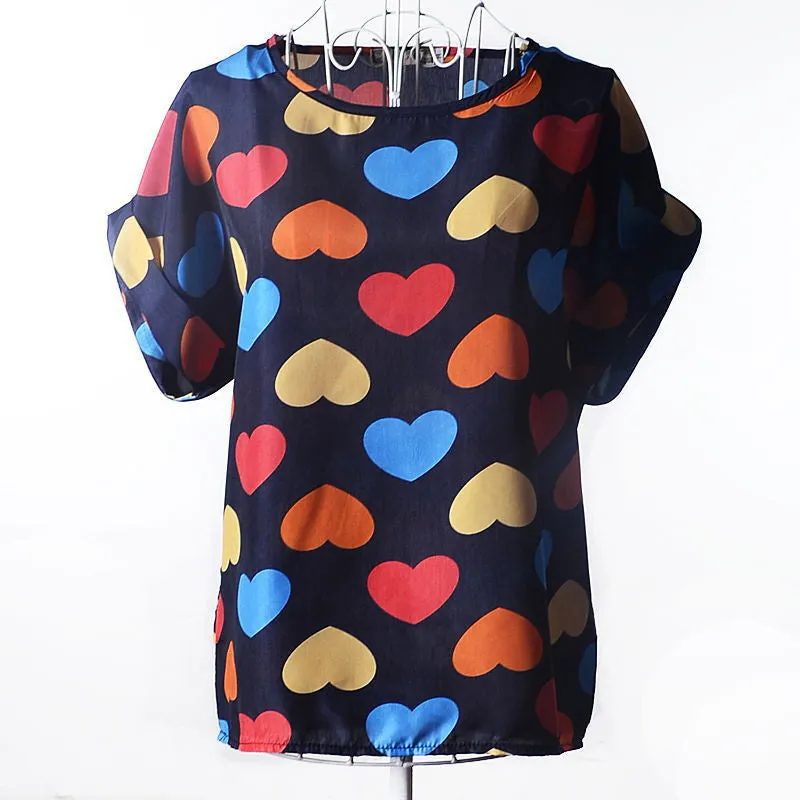 Batwing Sleeve Women Blouses Clothing Casual Chiffon Shirt Tops Heart Animal Stripe Leopard Print Pattern Plus size
