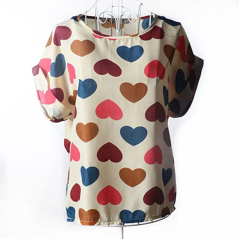 Batwing Sleeve Women Blouses Clothing Casual Chiffon Shirt Tops Heart Animal Stripe Leopard Print Pattern Plus size