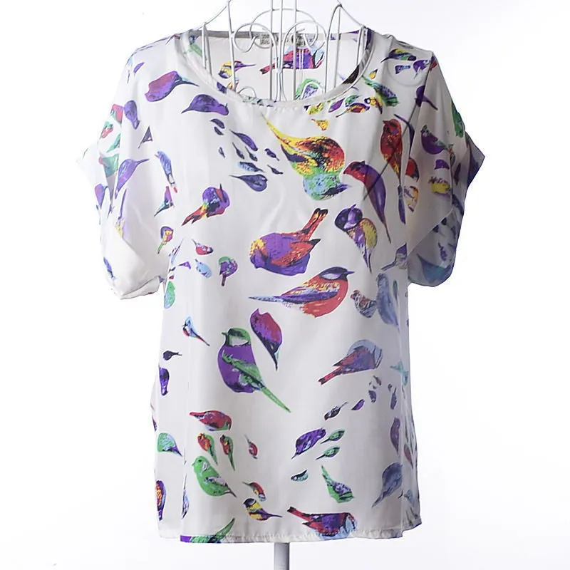 Batwing Sleeve Women Blouses Clothing Casual Chiffon Shirt Tops Heart Animal Stripe Leopard Print Pattern Plus size