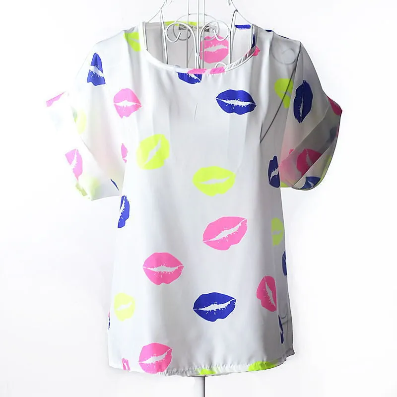 Batwing Sleeve Women Blouses Clothing Casual Chiffon Shirt Tops Heart Animal Stripe Leopard Print Pattern Plus size