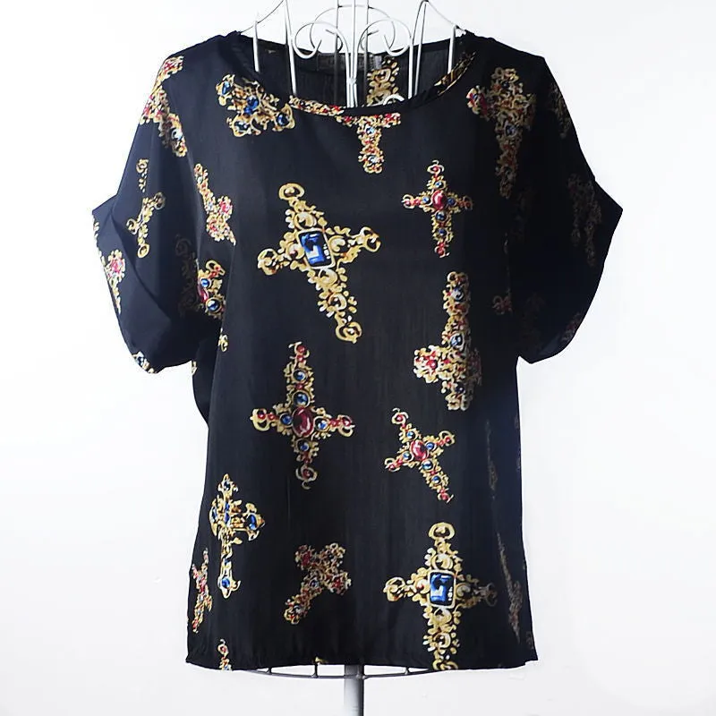 Batwing Sleeve Women Blouses Clothing Casual Chiffon Shirt Tops Heart Animal Stripe Leopard Print Pattern Plus size