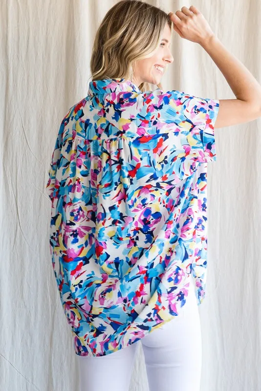Be Yourself Floral Button Up Top - Purple | FINAL SALE
