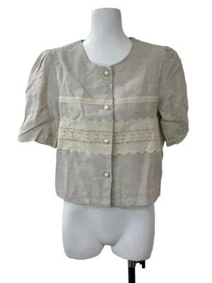 Beige Embroided Button Top