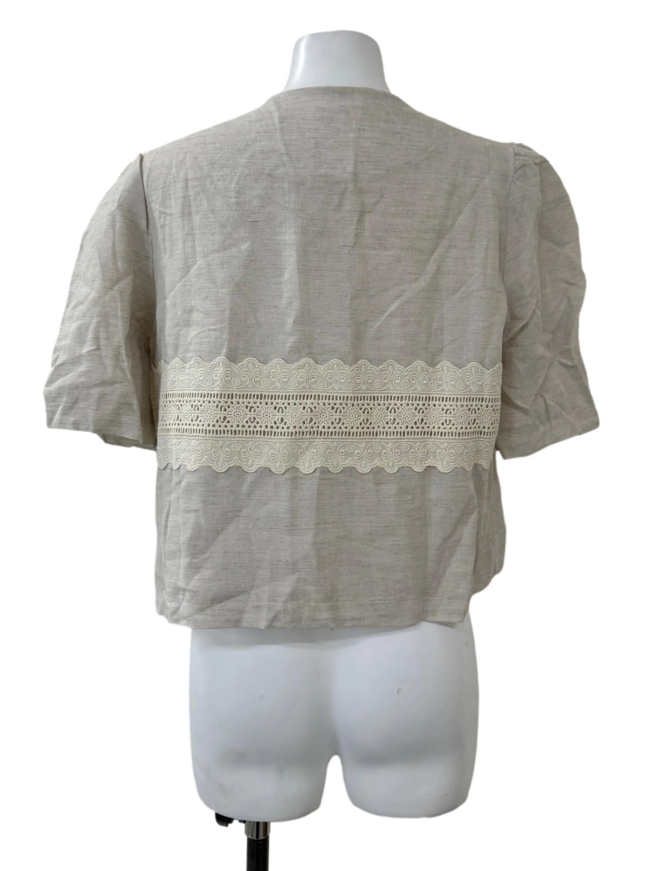 Beige Embroided Button Top