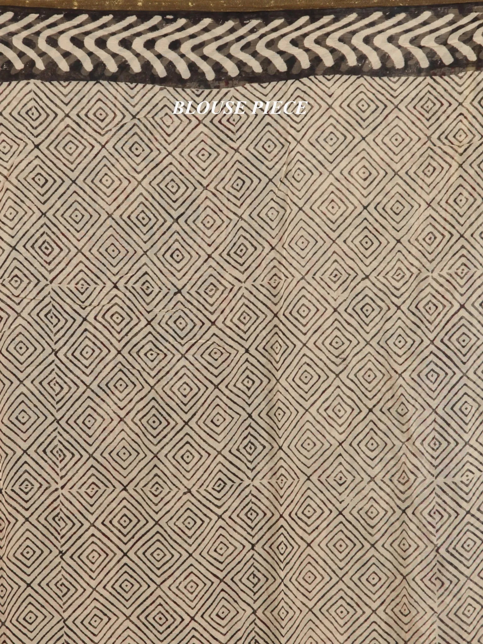 Beige Red Black Hand Block Printed Chiffon Saree With Zari Border - S031704689
