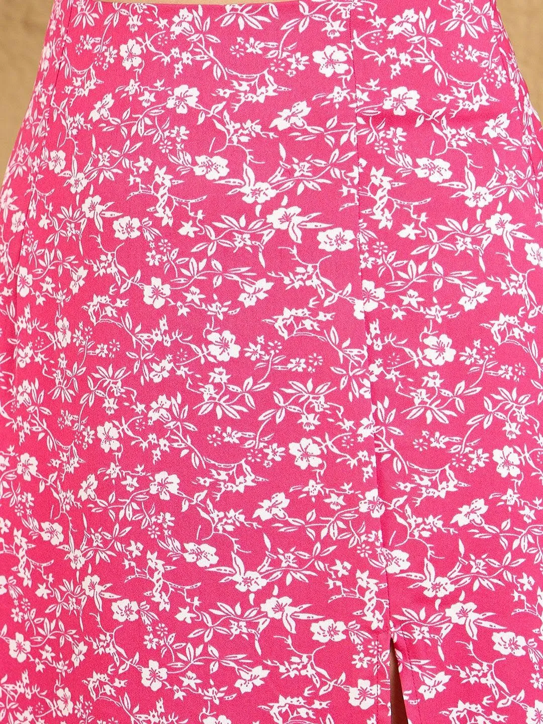 Berrylush Women Floral Print High Waist A-Line Front Slit Midi Skirts