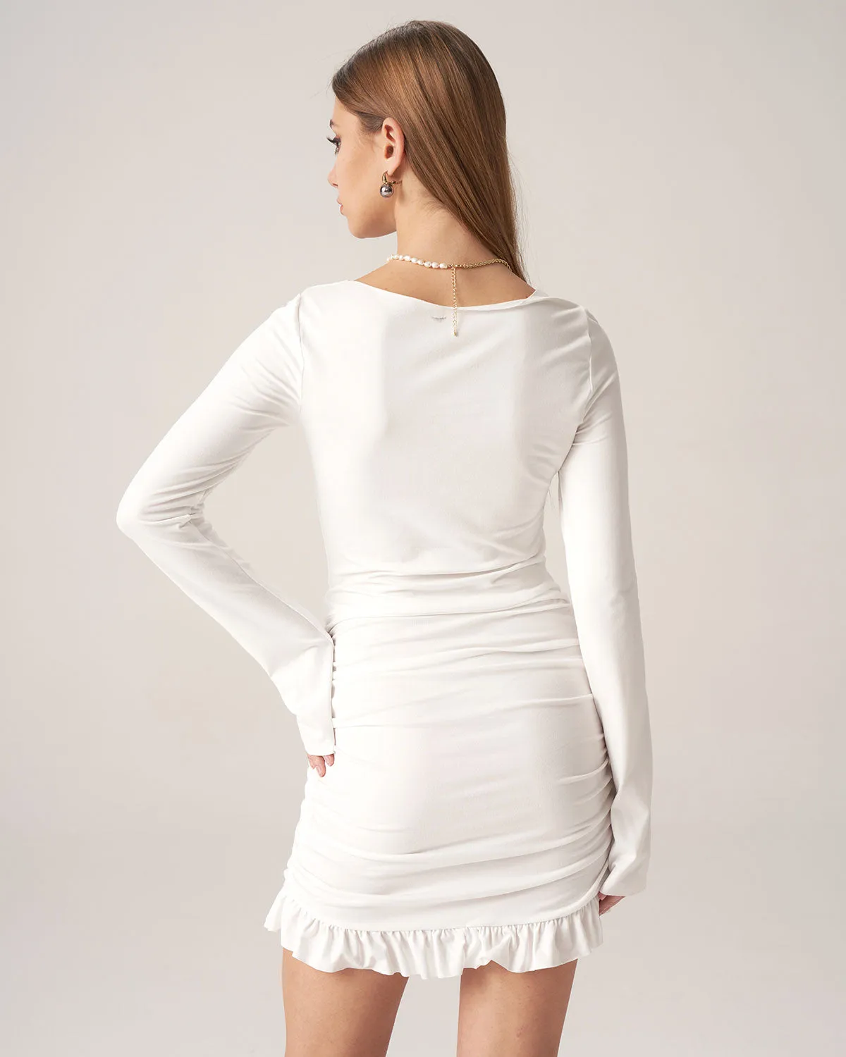 Bettydress-White Ruffle Bodycon Mini Dress