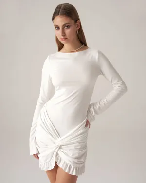 Bettydress-White Ruffle Bodycon Mini Dress