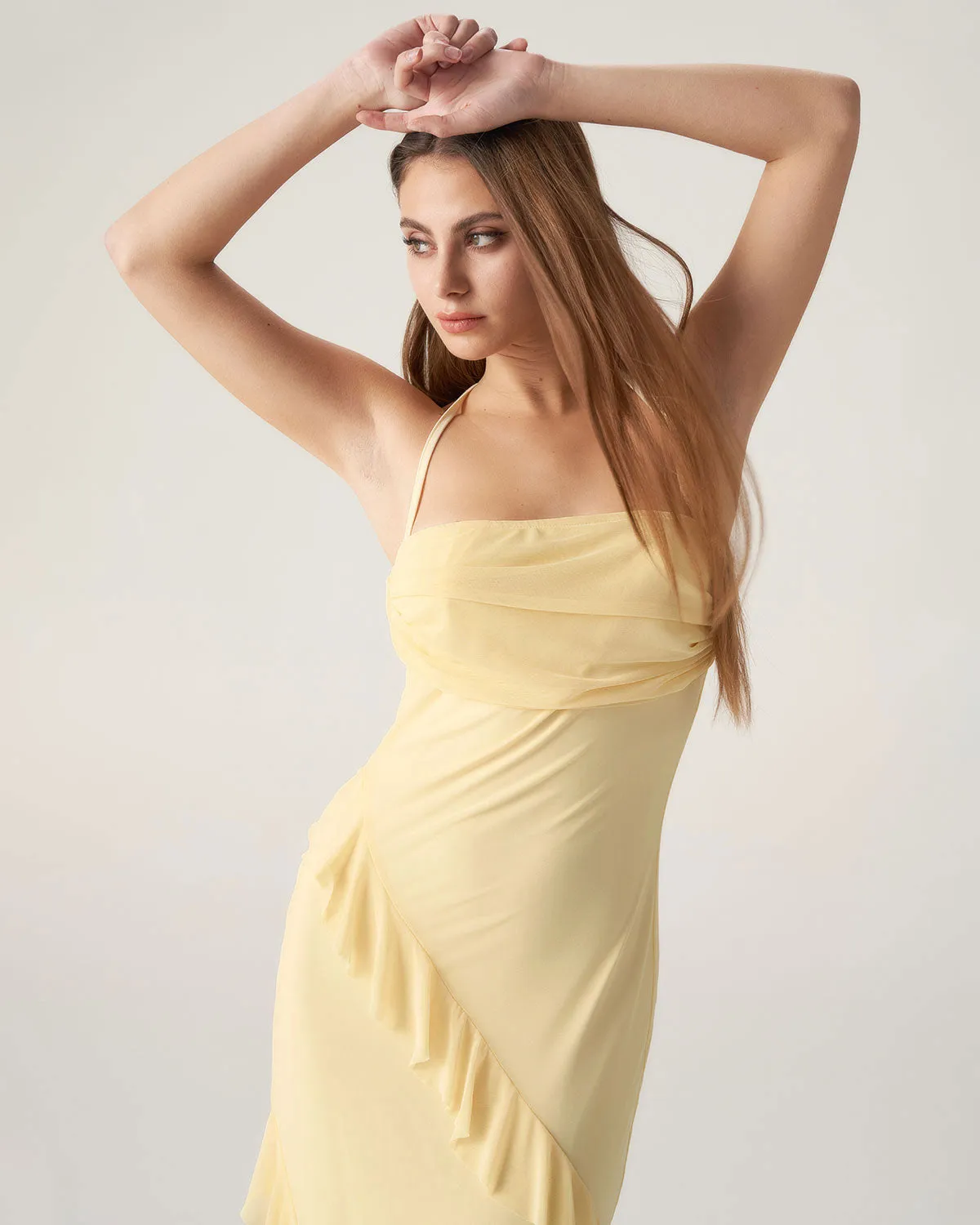 Bettydress-Yellow Backless Slip Maxi Dress