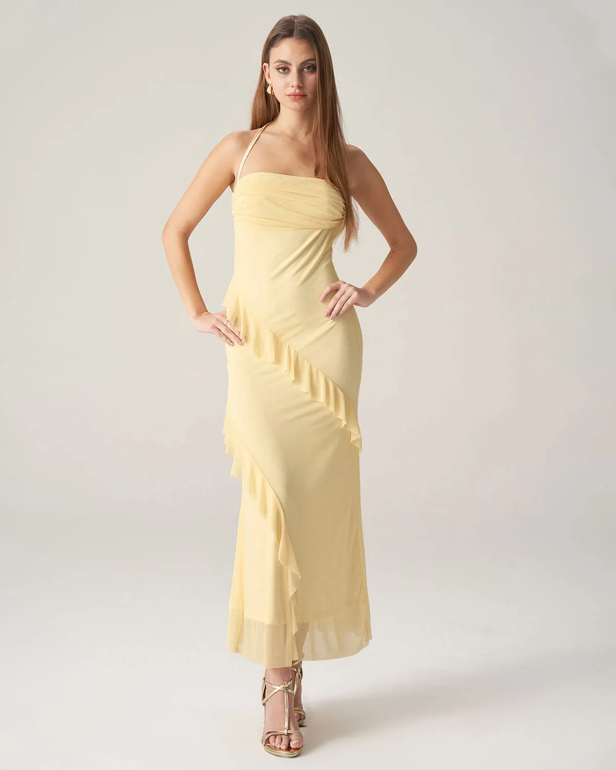 Bettydress-Yellow Backless Slip Maxi Dress