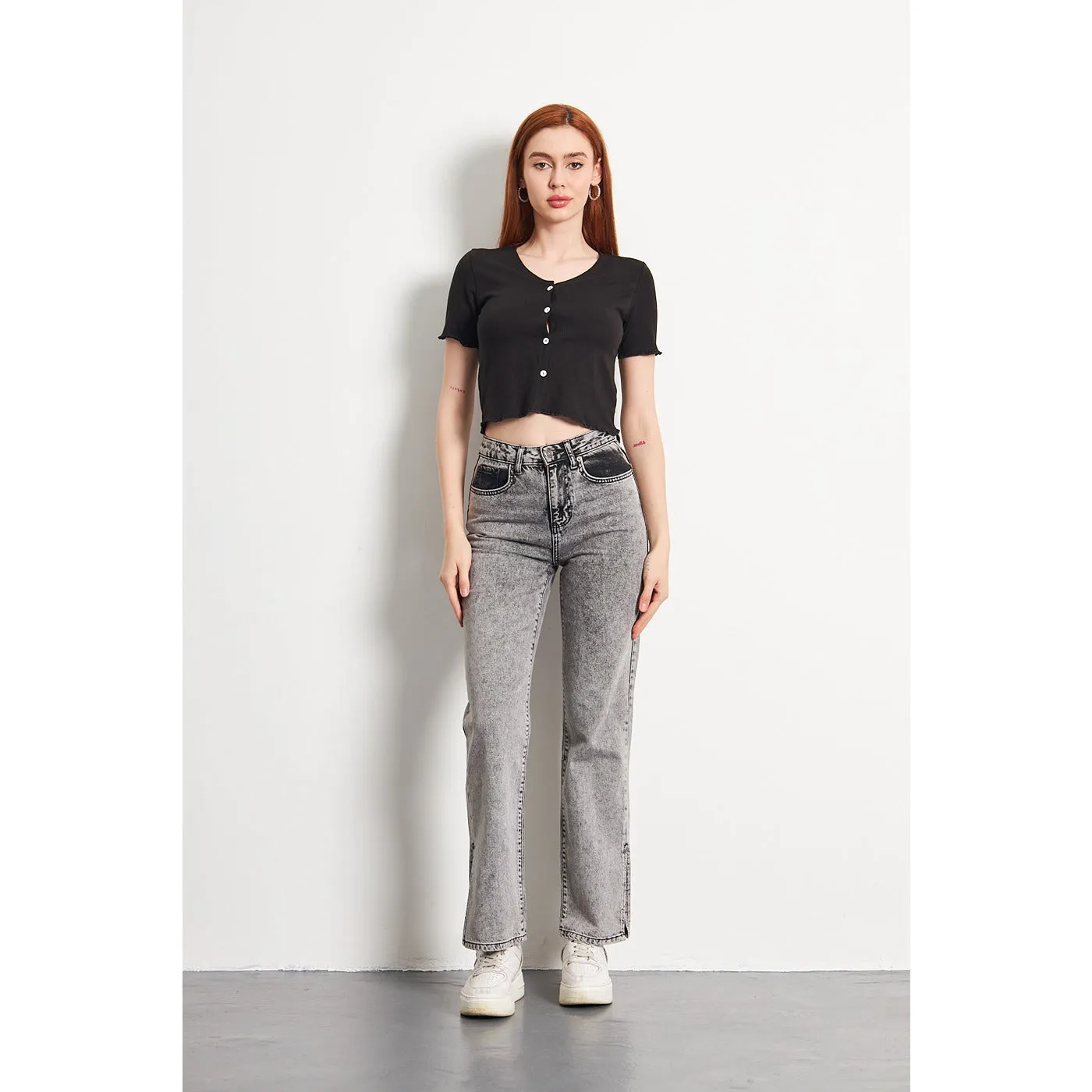 Black Button Down Crop Top