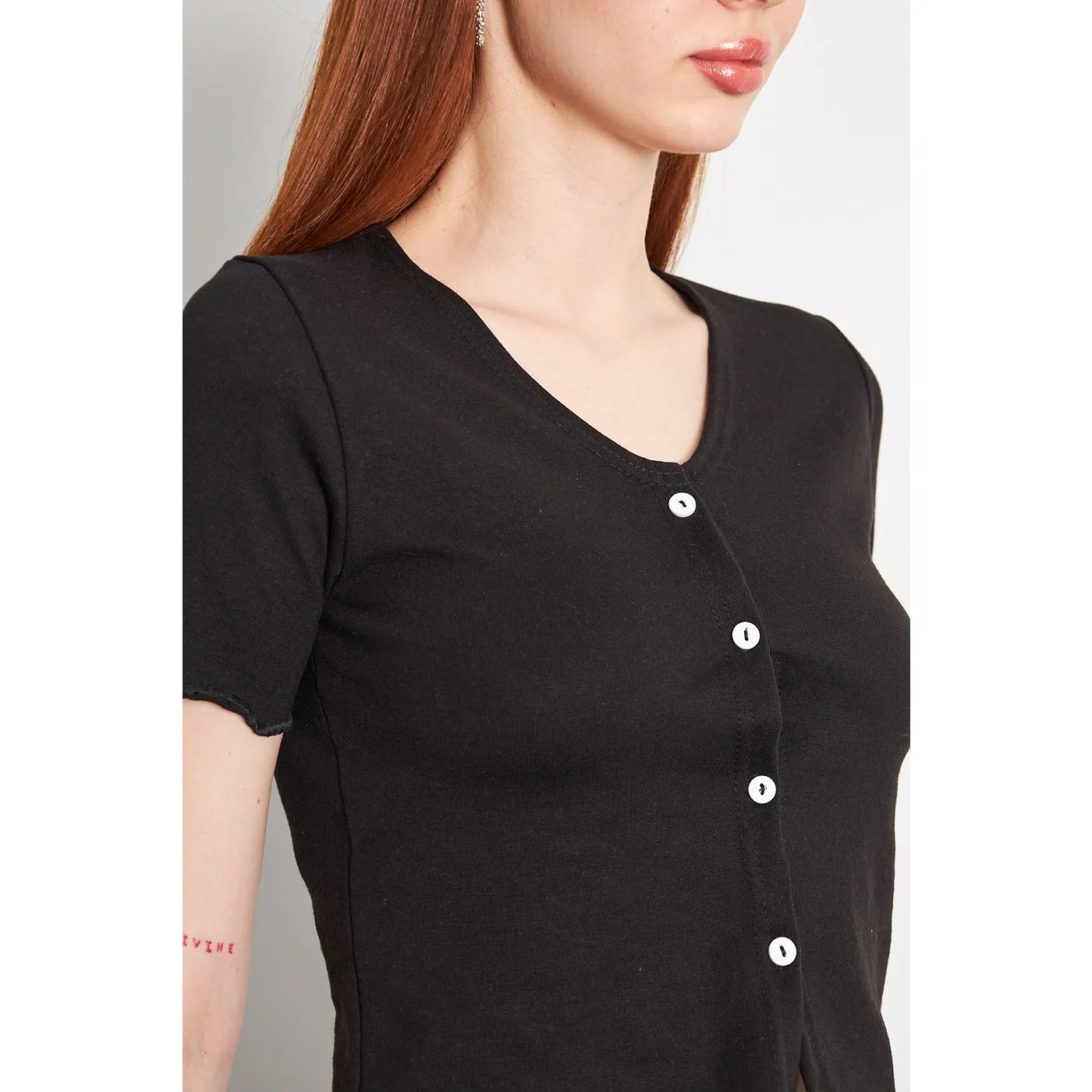 Black Button Down Crop Top