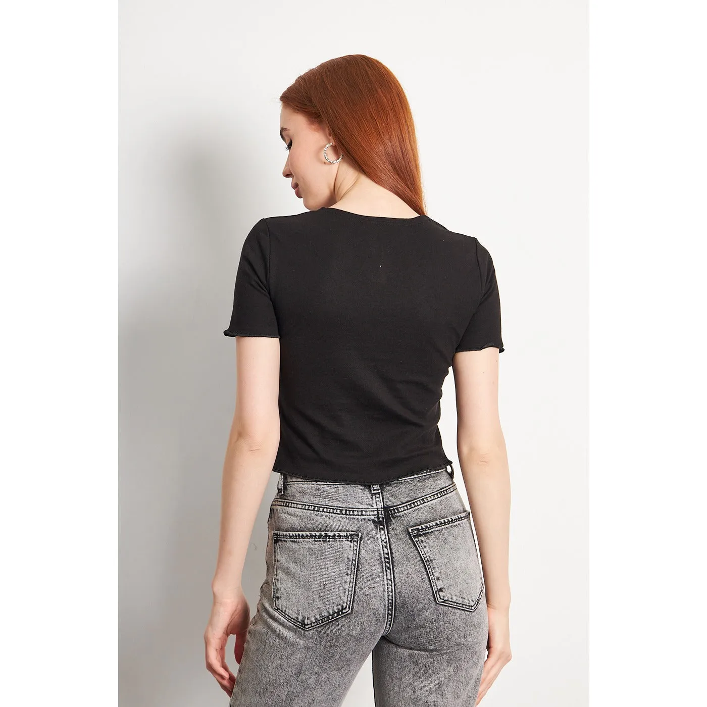 Black Button Down Crop Top