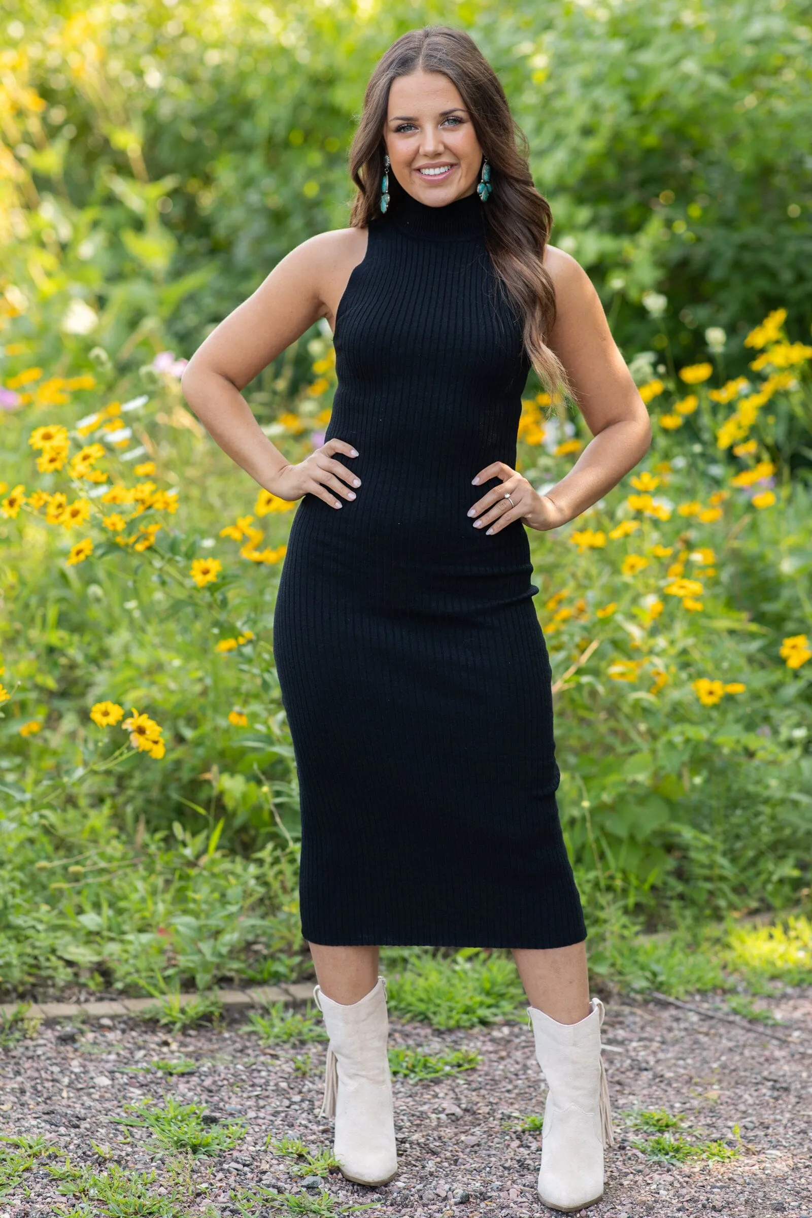 Black Mock Neck Sleeveless Bodycon Dress