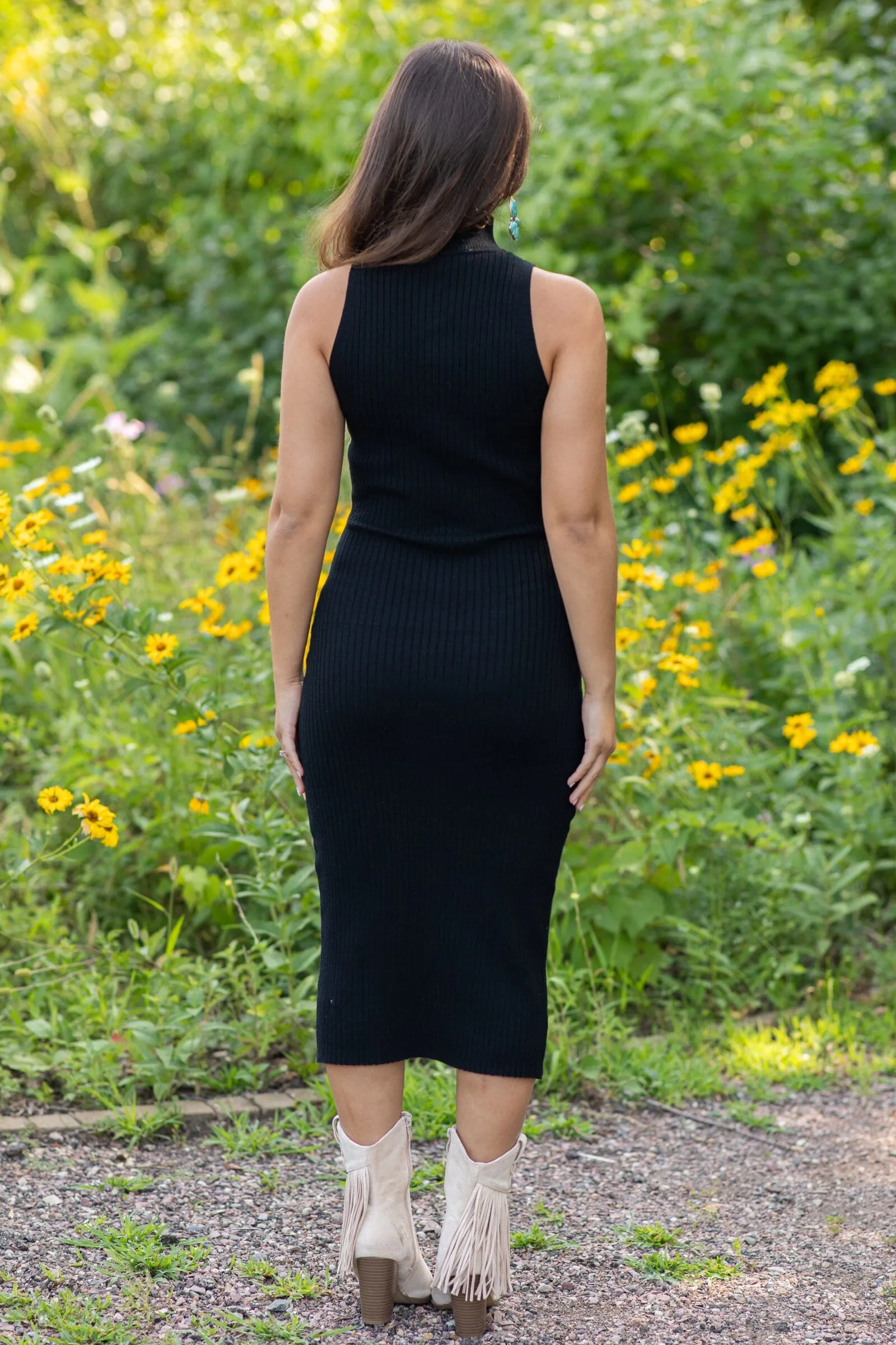 Black Mock Neck Sleeveless Bodycon Dress