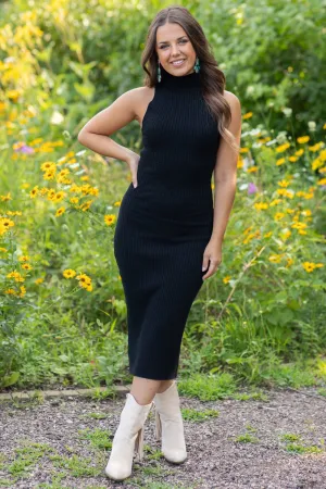 Black Mock Neck Sleeveless Bodycon Dress