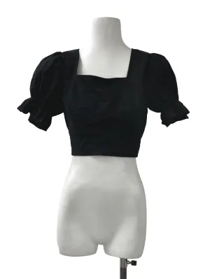 Black Open Back Puff Sleeve Crop Top