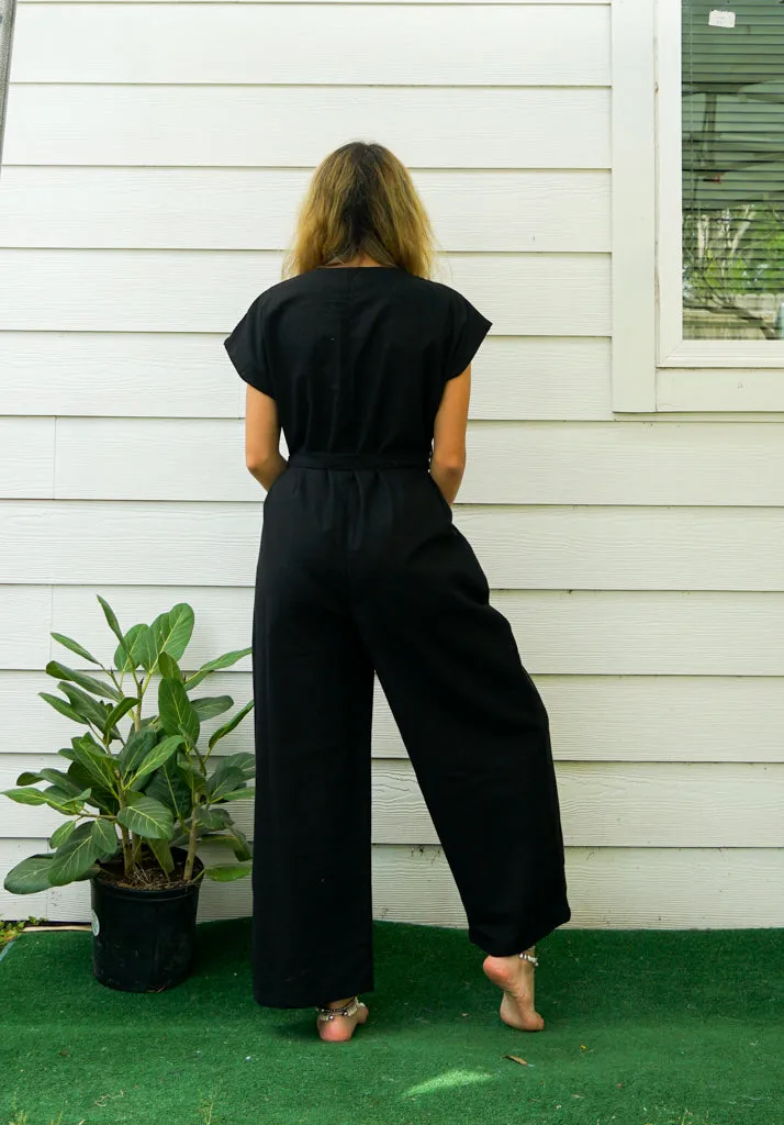 Black Organic Cotton Jumpsuits with Pockets