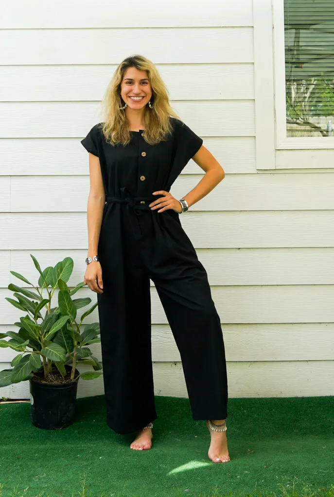 Black Organic Cotton Jumpsuits with Pockets