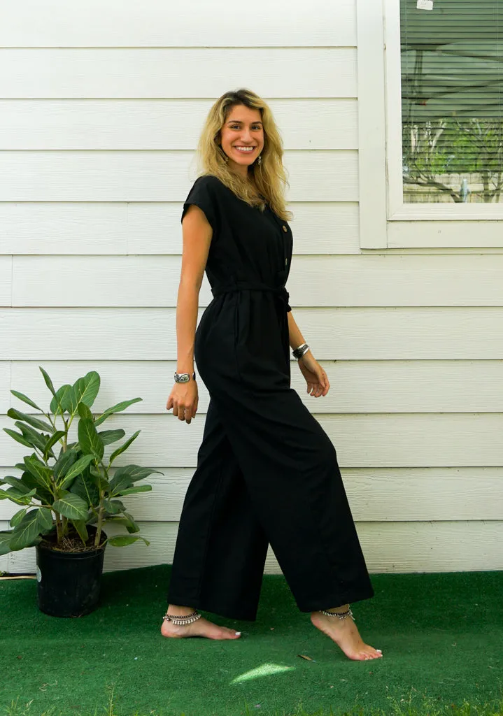 Black Organic Cotton Jumpsuits with Pockets