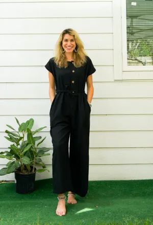 Black Organic Cotton Jumpsuits with Pockets