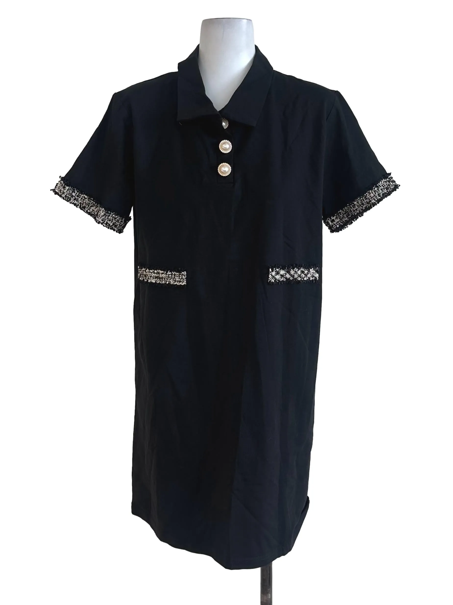 Black Plain Pattern Border Sleeve Top