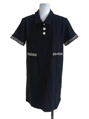 Black Plain Pattern Border Sleeve Top