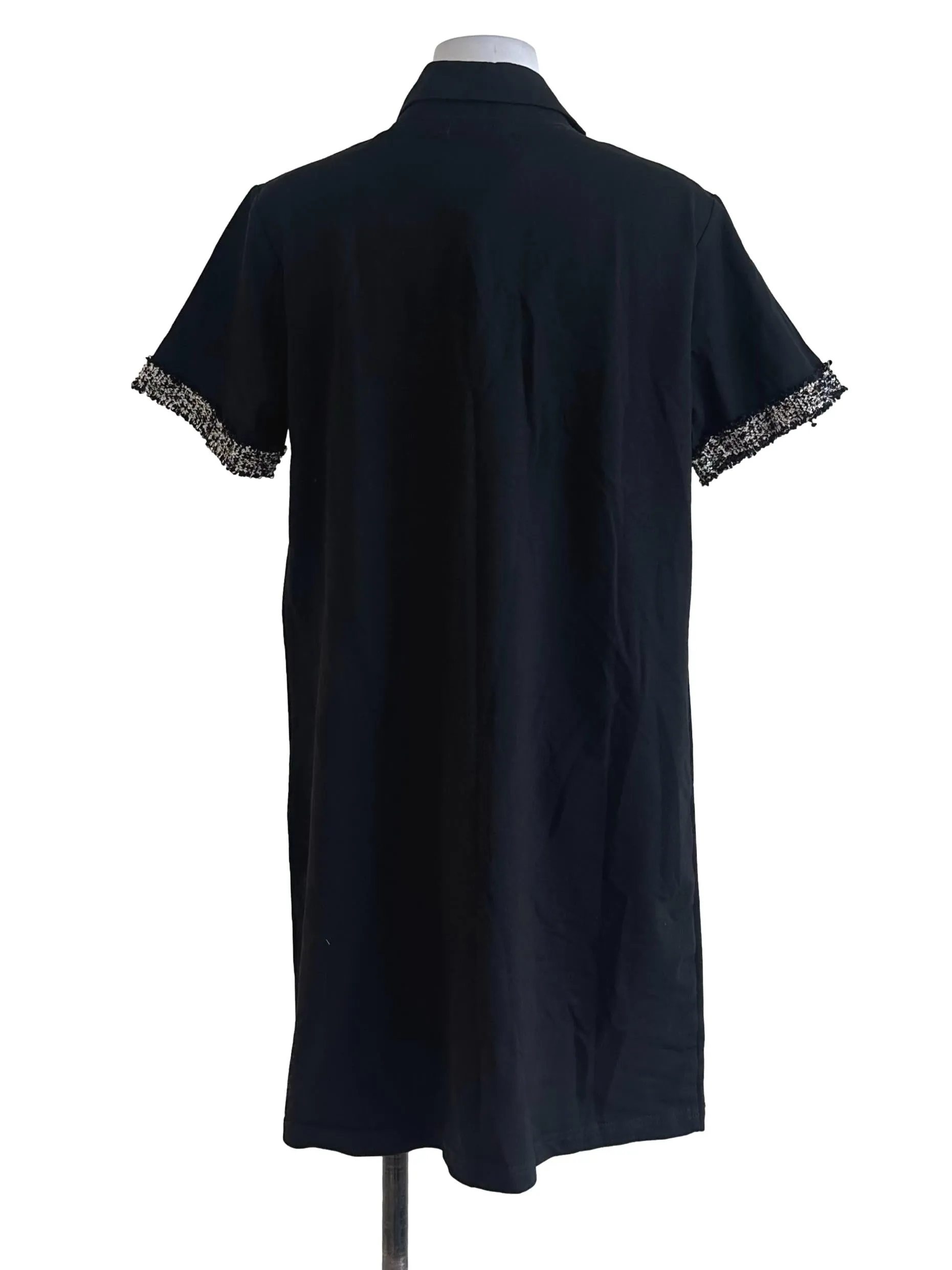 Black Plain Pattern Border Sleeve Top